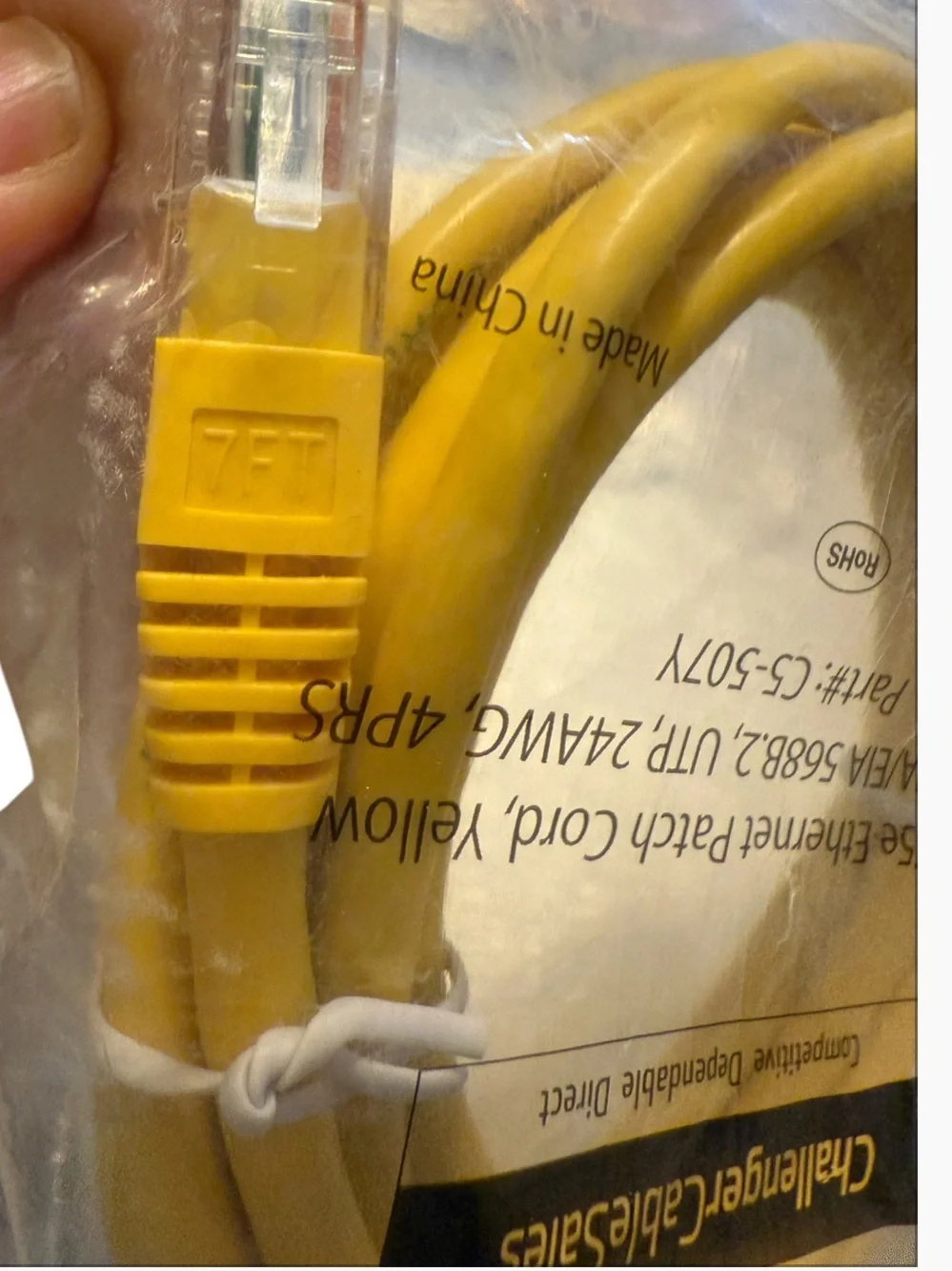 7' CAT5e Ethernet Patch Cord #C5-507Y Challenger Cable 24AWG 4PRS New Sealed Bag